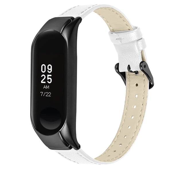 Xiaomi Mi Band 7 Cowhide ekte skinnklokkerem med svart deksel - Hvit