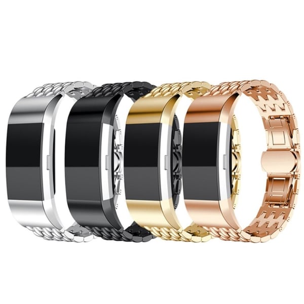 Fitbit Charge 2 urrem i stainless stål med drage-tekstur - Sort