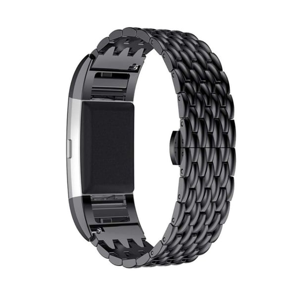 Fitbit Charge 2 ylellinen ruostumattomasta teräksestä valmistettu lohikäärmeen kuvioinen ranneke - Musta Fitbit Charge 2 ylellinen ruostumattomasta teräksestä valmistettu lohikäärmeen kuvioinen ranneke - Musta