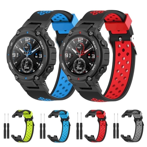 Amazfit T-Rex Pro / T-Rex / Ares tofarget klokkerem i silikon - Svart / Grønn