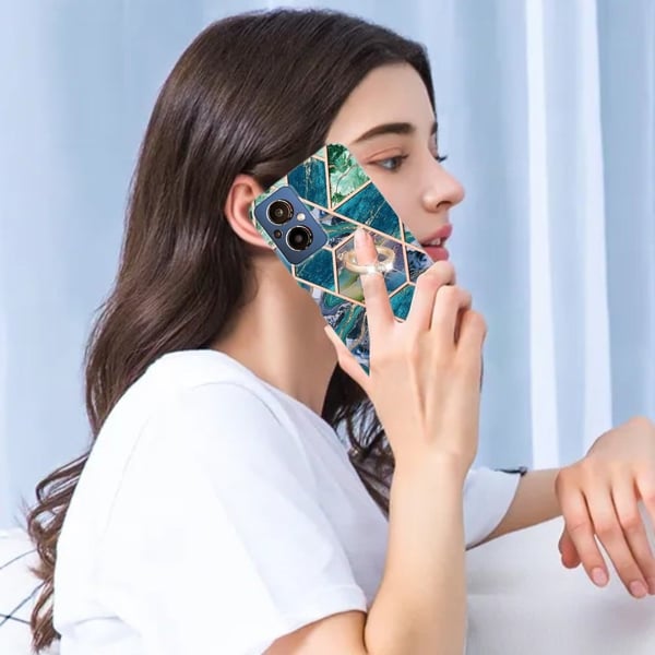 Marble Mønstret Deksel med Ring Holder til OnePlus Nord N20 5G - Blå / Grønn