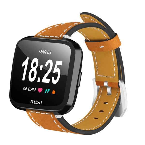 Fitbit Versa klockarmband i geniun läder matt giftfri klassiskt metallspänne - Brun