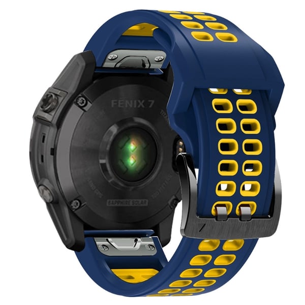 Garmin Fenix 7X / 6X / 5X silikone urrem - Mørkeblå / Gul Garmin Fenix 7X / 6X / 5X silikone urrem - Mørkeblå / Gul