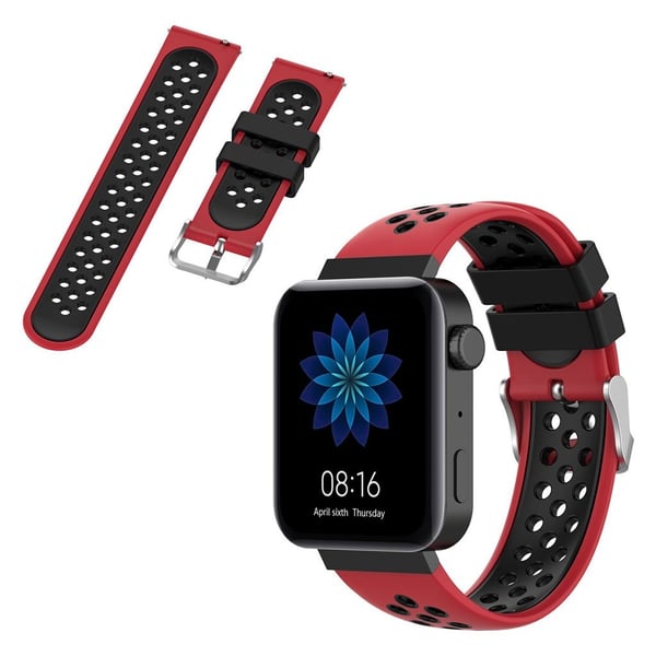Xiaomi Mi Watch holdbar tofarvet silikone Urrem - Rød / Sort Xiaomi Mi Watch holdbar tofarvet silikone Urrem - Rød / Sort