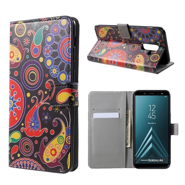 Samsung Galaxy A6 mobiletui i kunstlæder med printet mønster og magnetisk lukkefunktion samt pung - Abstrakt mønster Samsung Galaxy A6 mobiletui i kunstlæder med printet mønster og magnetisk lukkefunktion samt pung - Abstrakt mønster