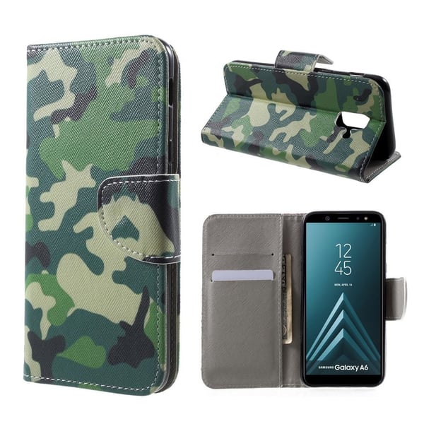 Samsung Galaxy A6 Kuvallinen PU Nahka Seisova Lompakko Kuori - Camo Kuvio