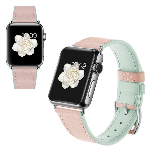 Apple Watch Series 5 44mm women stil ægte læder Urrem - Lyserød / Grøn Apple Watch Series 5 44mm women stil ægte læder Urrem - Lyserød / Grøn