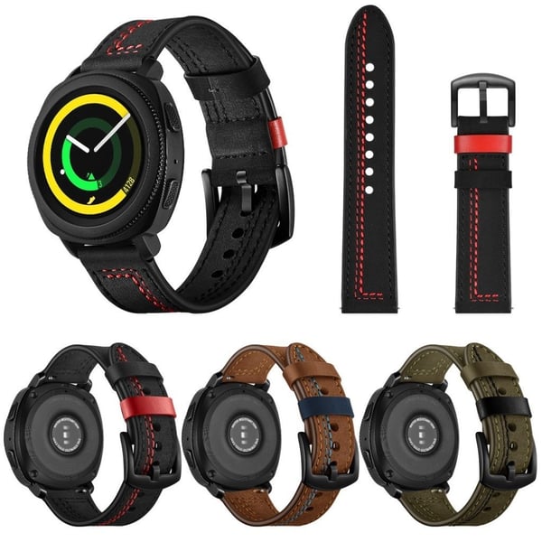 Samsung Gear Sport ompelemalla koristeltu aito nahkakellonauha - Musta