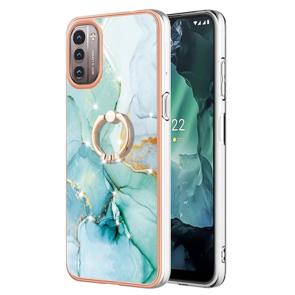 Marble Mønstret Cover med Ring Holder til Nokia G11 / G21 - Grøn Marmor Haze