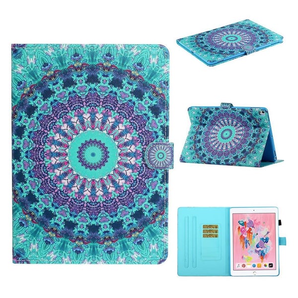 iPad 10.2 (2019) trendy mønstret skinn flip etui - Grønn Kaleidoscope