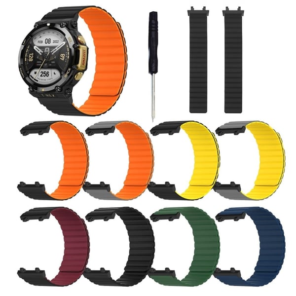 Amazfit T-Rex 2 tofarvet silikone urrem - Sort / Orange
