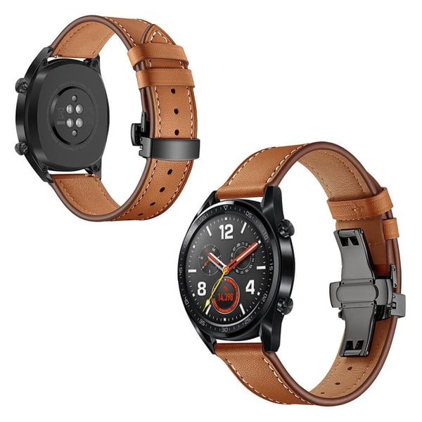 Huawei Watch GT / 2 / watch Magisk ekte skinn klokkereim - Brun  / Svart