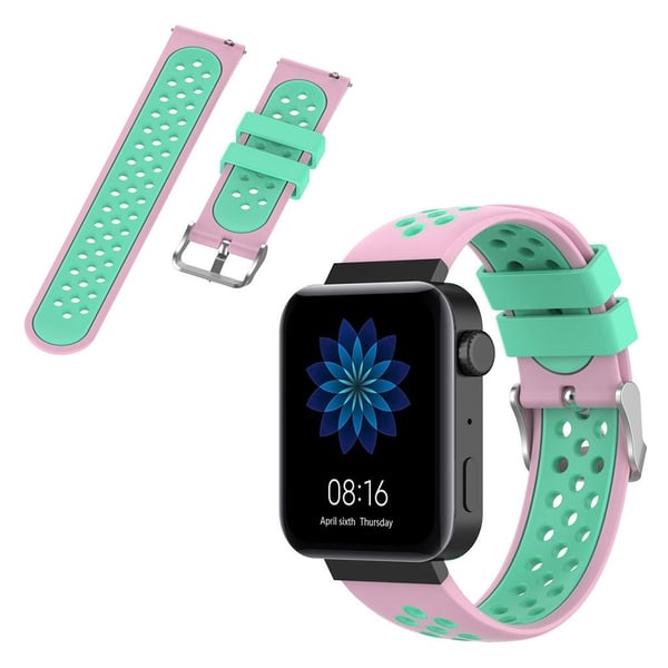 Xiaomi Mi Watch holdbar tofarvet silikone Urrem - Lyserød / Grøn Xiaomi Mi Watch holdbar tofarvet silikone Urrem - Lyserød / Grøn