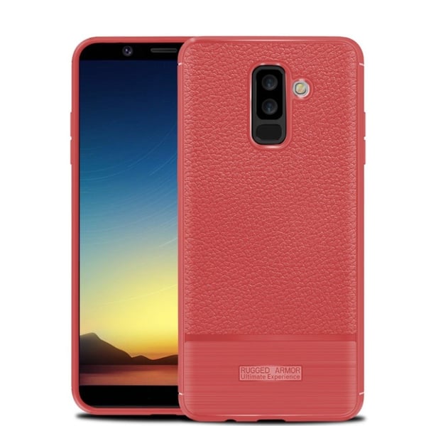 Samsung Galaxy A6 Plus etui med børstet litchi-tekstur - Rød