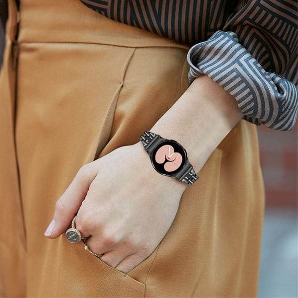 Klockarmband i rostfritt stål med två rader strassstenar för Samsung Galaxy Watch 4 - Svart