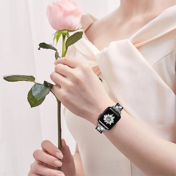 Apple Watch Series 8 (41 mm) urrem med rhinestone i rustfritt stål - Svart
