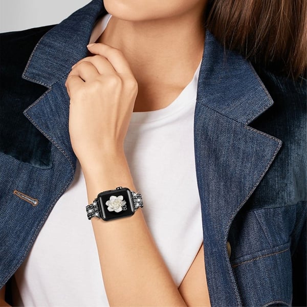 Apple Watch Series 8 (45 mm) klokkerem i rustfritt stål med rhinestone-dekor - Svart