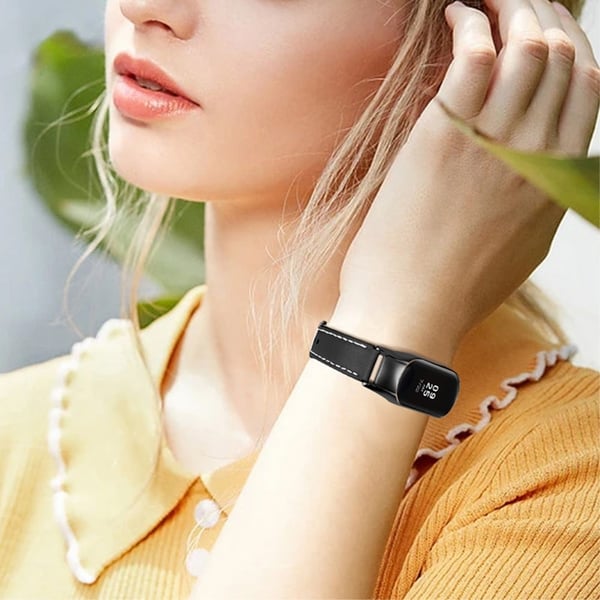 Xiaomi Mi Band 7 Cowhide ekte skinnklokkerem med svart deksel - Svart