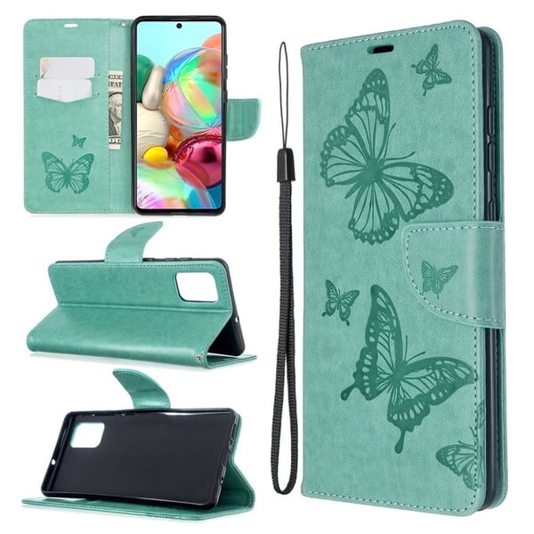 Butterfly Samsung Galaxy A71 flip case - Grønn
