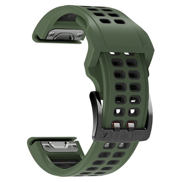 Garmin Fenix 7 / 6 / 5 klokkerem i silikon - Militærgrønn / Svart Garmin Fenix 7 / 6 / 5 klokkerem i silikon - Militærgrønn / Svart
