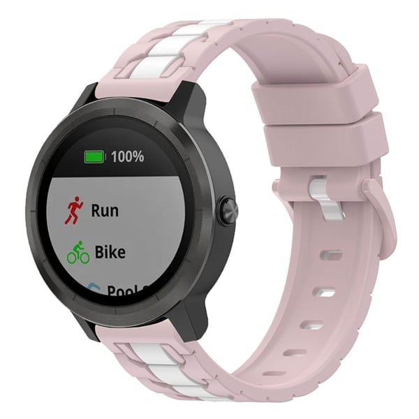 Kaksivärinen silikonikellohihna Garmin ja Samsung kellolle - Pinkki / Valkoinen
