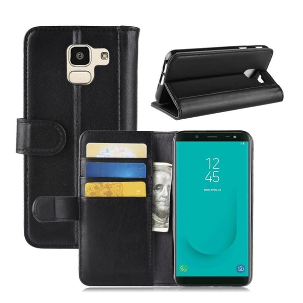 Samsung Galaxy J6 beskyttelses deksel av behandlet skinn - svart