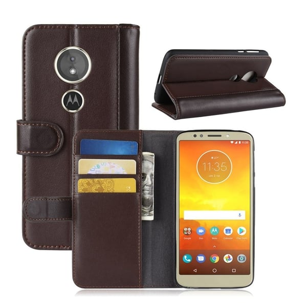Motorola Moto G6 Play beskyttelses deksel av behandlet skinn - brun