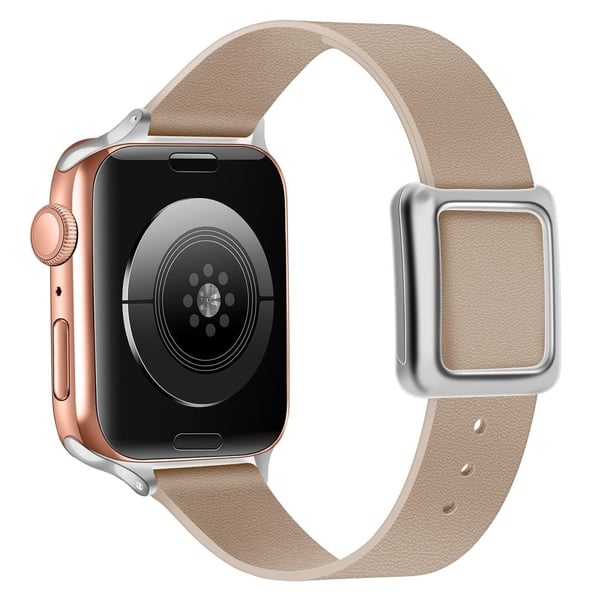 Apple Watch Series 8 (45mm) / Watch Ultra urrem i ægte læder med sølvspænde - Aprikos Apple Watch Series 8 (45mm) / Watch Ultra urrem i ægte læder med sølvspænde - Aprikos