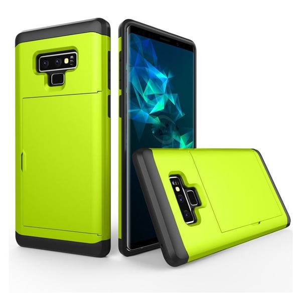 Samsung Galaxy Note9 beskyttelsesetui i hybrid materialer med indbygget kortholder - Grøn Samsung Galaxy Note9 beskyttelsesetui i hybrid materialer med indbygget kortholder - Grøn