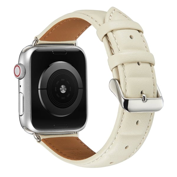 Apple Watch Series 8 (41 mm) firkantet klokkerem i ekte skinn med påtrykk - Beige Apple Watch Series 8 (41 mm) firkantet klokkerem i ekte skinn med påtrykk - Beige
