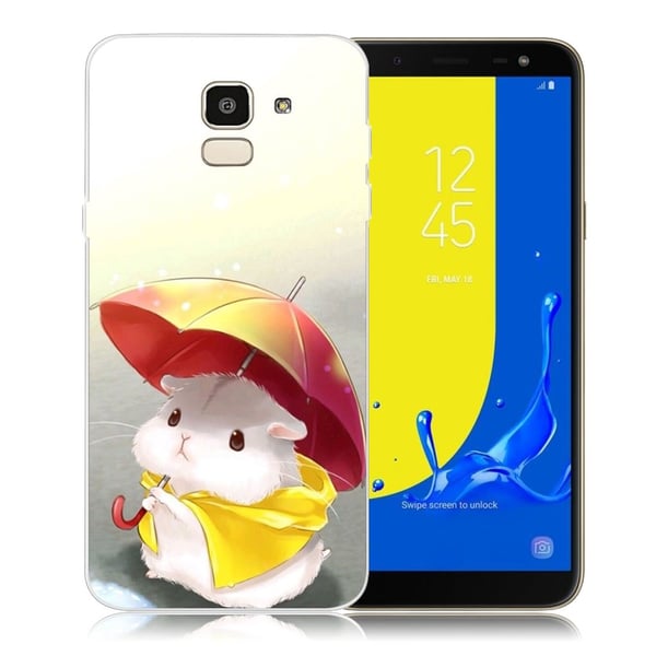 Samsung Galaxy J6 (2018) mobiletui i silikone med flot mønster - Hamster med paraply Samsung Galaxy J6 (2018) mobiletui i silikone med flot mønster - Hamster med paraply