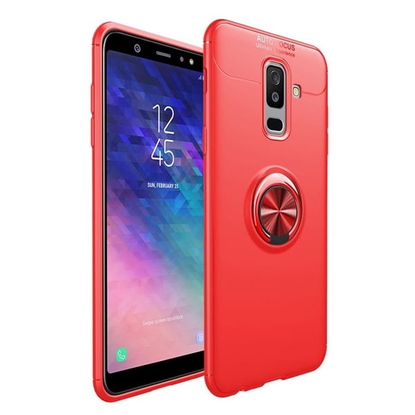 Samsung Galaxy A6 Plus (2018) mobiletui i kombimaterialer med stativ og magnetisk bagplade - Rød Samsung Galaxy A6 Plus (2018) mobiletui i kombimaterialer med stativ og magnetisk bagplade - Rød