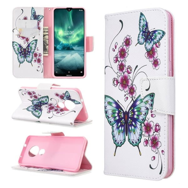 Wonderland Nokia 7.2 / 6.2 etui – Grønne Sommerfugle