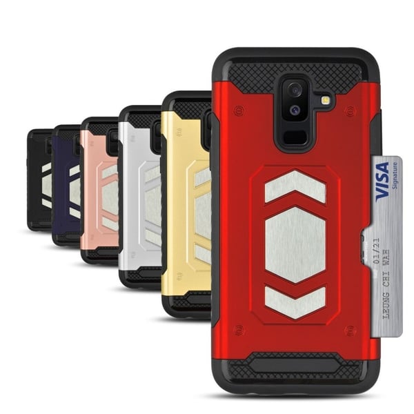 Samsung Galaxy A6 Plus (2018) Muovi Sekä Metalli takasuoja Kuori missä Magneetti Ja Kortti Paikka - Hopea