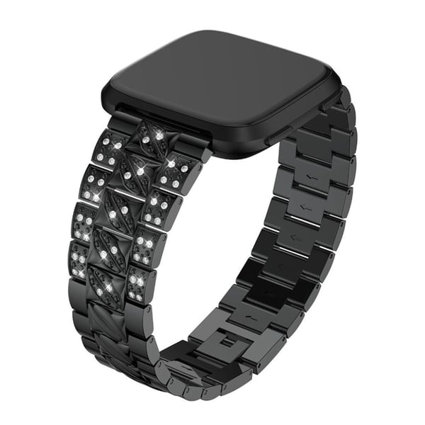 Fitbit Versa Tyylikäs Tekojalokivi Alloy Vaihdettava Kellon Ranneke - Musta Fitbit Versa Tyylikäs Tekojalokivi Alloy Vaihdettava Kellon Ranneke - Musta