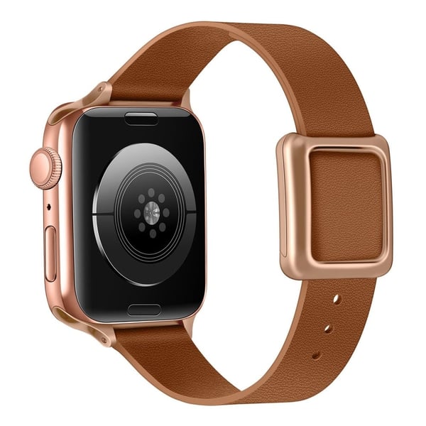 Apple Watch Series 8 (45 mm) / Watch Ultra klokkerem i ekte skinn med spenne i rosa gull - Brun