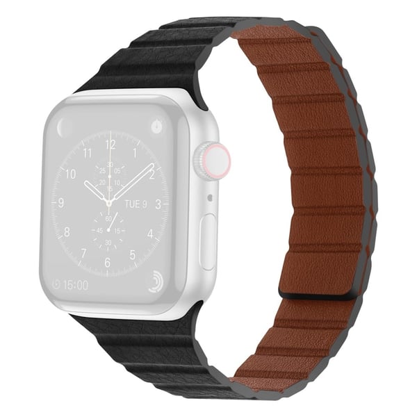 Apple Watch Series 8 (45mm) / Watch Ultra dobbeltfarvet urrem i ægte læder - Sort