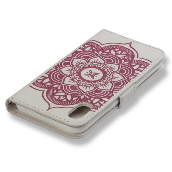 iPhone Xr flip cover i læder med tryk og drømmefanger - Hvid/Pink