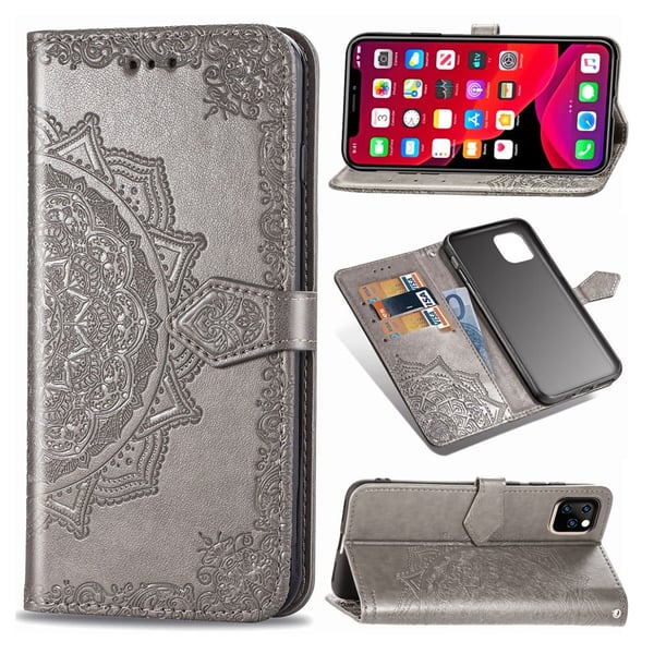 Mandala iPhone 11 Pro Max læderetui - Sølv/Grå Mandala iPhone 11 Pro Max læderetui - Sølv/Grå