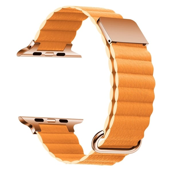 Apple Watch Series 8 (45mm) / Watch Ultra litchi style urrem i ægte læder - Spænde I Rosaguld / Orange Apple Watch Series 8 (45mm) / Watch Ultra litchi style urrem i ægte læder - Spænde I Rosaguld / Orange