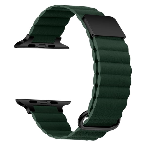 Apple Watch Series 8 (45 mm) / Watch Ultra klokkerem i ekte skinn i litchi-stil - Svart Spenne / Grønn