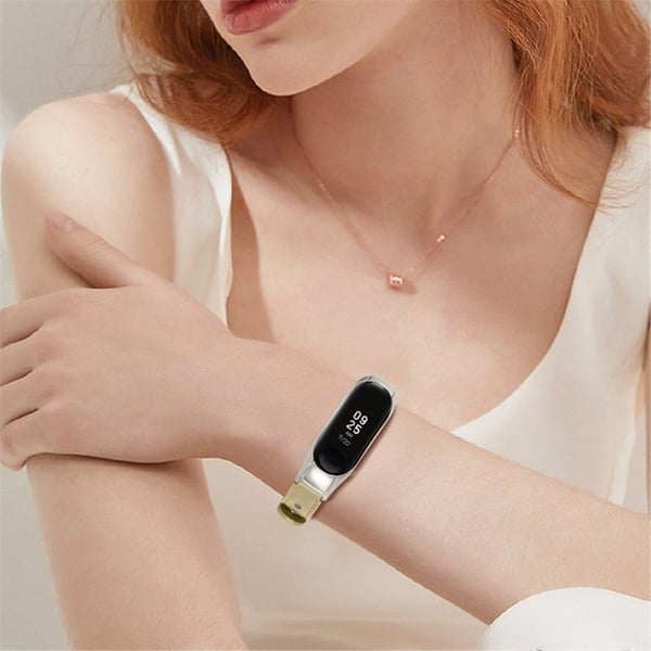 Xiaomi Mi Smart Band 4 / 3 urrem i okselæder med sort cover - Lys Abrikos