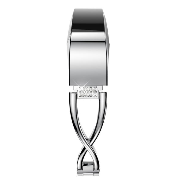Fitbit Alta erstatnings urrem i kombimaterialer med X-formet design og bjergkrystaller - Sølv