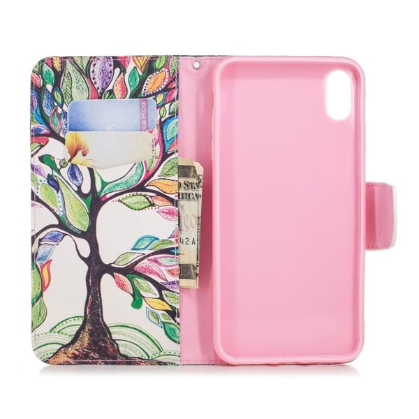 iPhone Xs Max flip cover i læder med mønsterprint - Farvet Træ