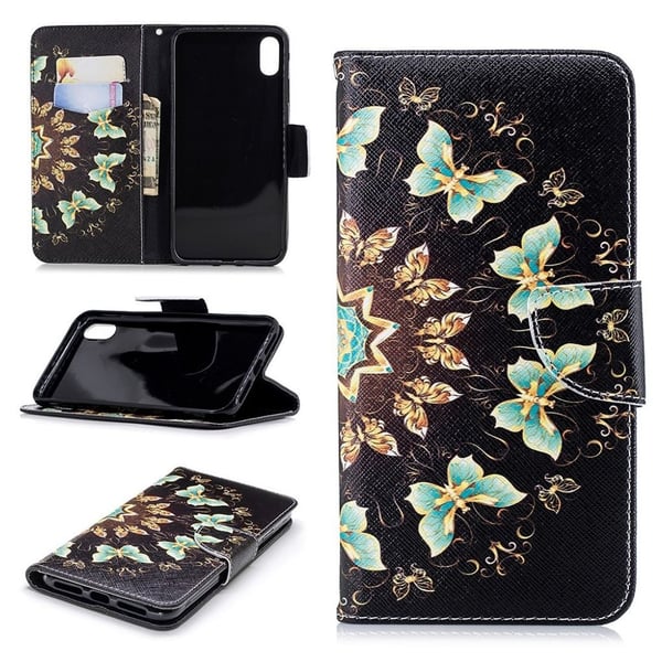 iPhone Xs Max flip cover i læder med mønsterprint - Farvede Sommerfugle iPhone Xs Max flip cover i læder med mønsterprint - Farvede Sommerfugle