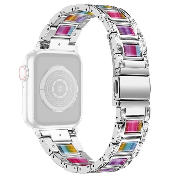 Apple Watch Series 8 (45 mm) / Watch Ultra urrem i rustfritt stål med rhinestone - Sølv / Fargerik Apple Watch Series 8 (45 mm) / Watch Ultra urrem i rustfritt stål med rhinestone - Sølv / Fargerik
