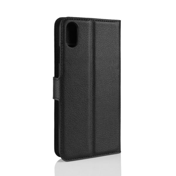 iPhone Xs Max flip etui i læder med litchi-tekstur - Sort