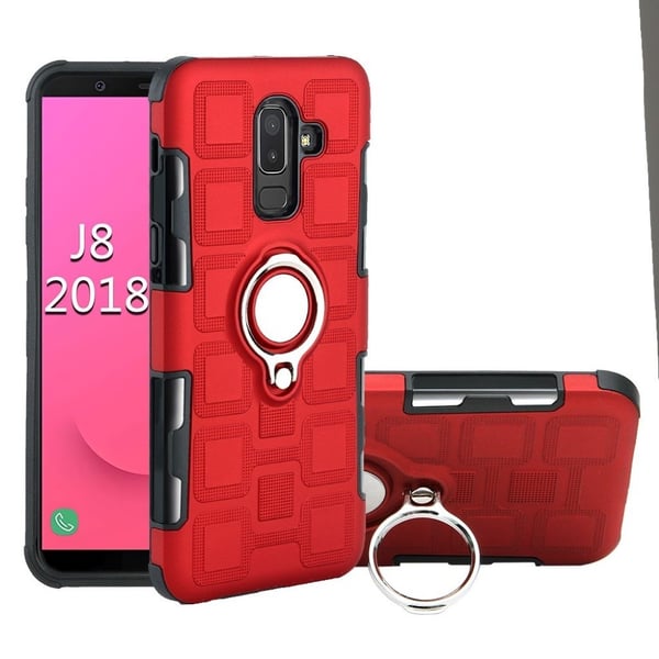 Samsung Galaxy J8 beskyttelses deksel av hybrid materiale med geometrisk mønster - rød
