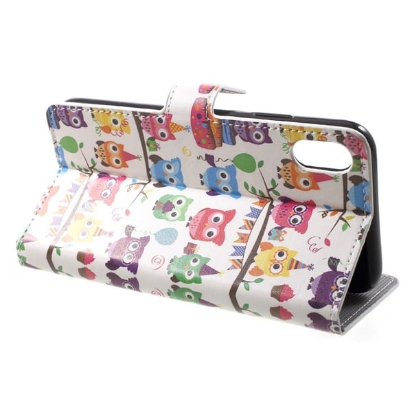 iPhone Xs Max læder flip cover med mønsterprint - Flere Ugler