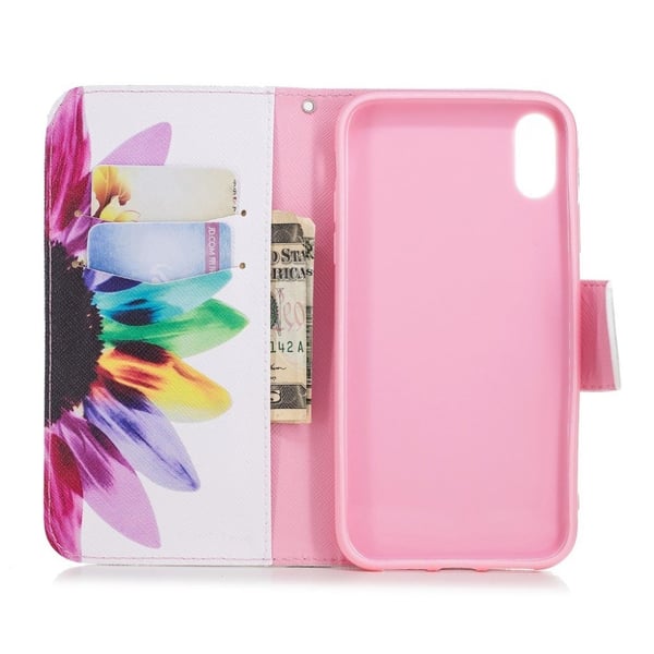 iPhone Xr læder flip cover med mønsterprint - Petals